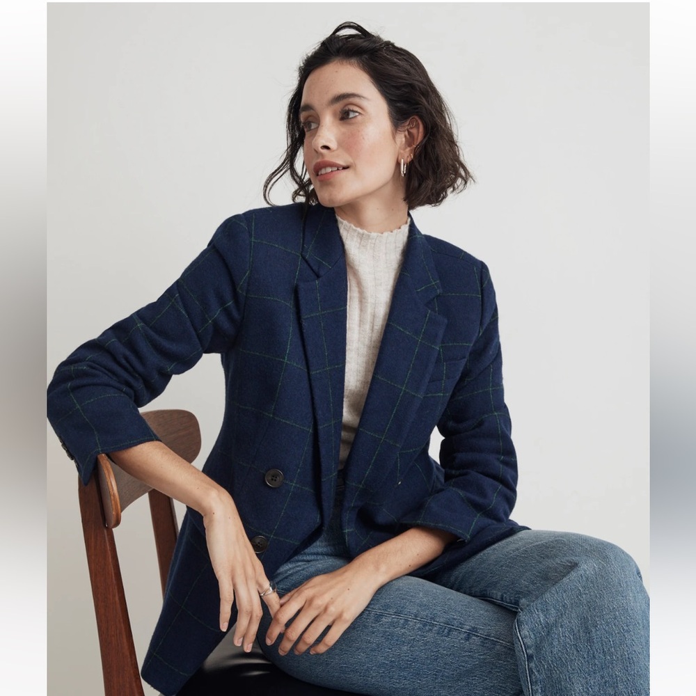 Madewell Size 2 Rosedale Blazer in Plaid Fresh Blueberry